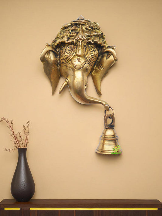 Decorative Wall Hanging Ganesha face Hanging with bell made of brass Aakrati