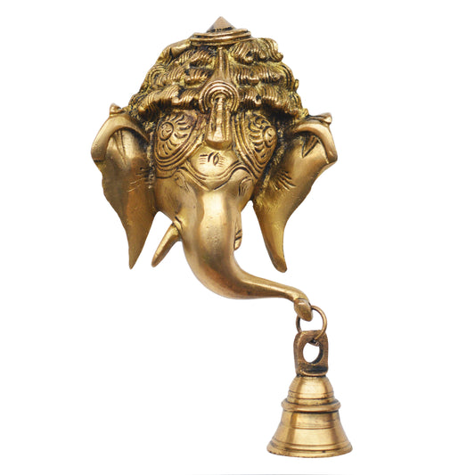 Decorative Wall Hanging Ganesha face Hanging with bell made of brass Aakrati