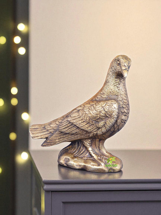 Brass Pigeon Statue Decorative Showpiece with Antique Finish for Table Decor