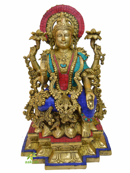 Lakshmi Statue 18 INCH Goddess Lakshmi Idol on Louts, Sitting Lakshmi sculpture, Hindu Goddess Figurines, Home & Temple Decor, Handmade gifts