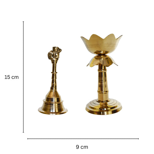 Aakrati Brass Akhand Diya and Hand Bell Combo for Gift Pooja Accessories for Home Temple Aakrati
