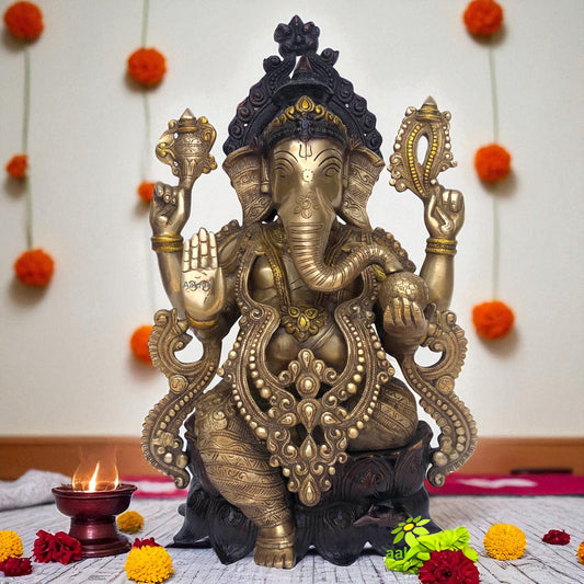 Ganesha Statue- 21 inch Ganesh statue in Brass, Ganesh Figurine, Ganesha for new Beginning,Home, Decor, Temple, Corner, Entrance, Gifts. Aakrati