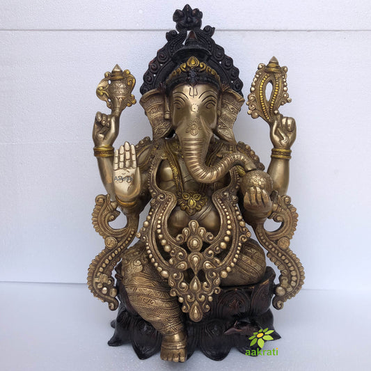 Ganesha Statue- 21 inch Ganesh statue in Brass, Ganesh Figurine, Ganesha for new Beginning,Home, Decor, Temple, Corner, Entrance, Gifts. Aakrati