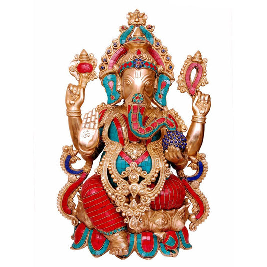 Ganpati Statue- 21 inch Ganesh statue with stone work, Ganesh Figurine, Ganesha for new Beginning,Home, Decor, Temple, Corner, Entrance, Gifts. Aakrati