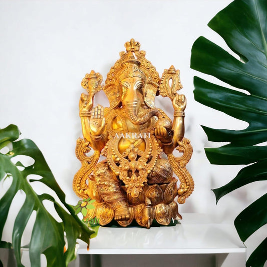 Ganesha Statue, 21 inch Large Brass Ekdant Sculpture for Home Temple, Good Luck Gift for New Beginnings, Hindu Elephant God Aakrati