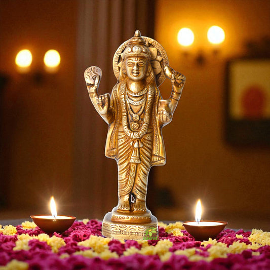 Small Religious Dhanvantri Statue Made of Brass Hand Carved For Pooja And Home Decoration Aakrati