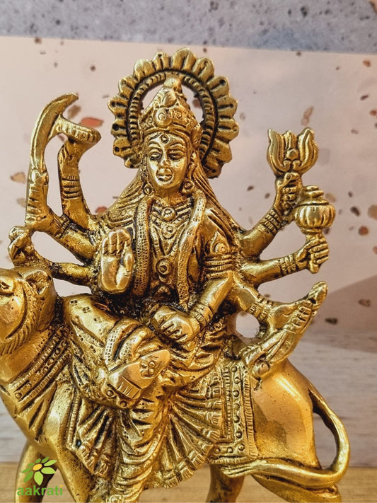 Goddess Durga Brass Metal Hand Carved Pooja Ghar Statue
