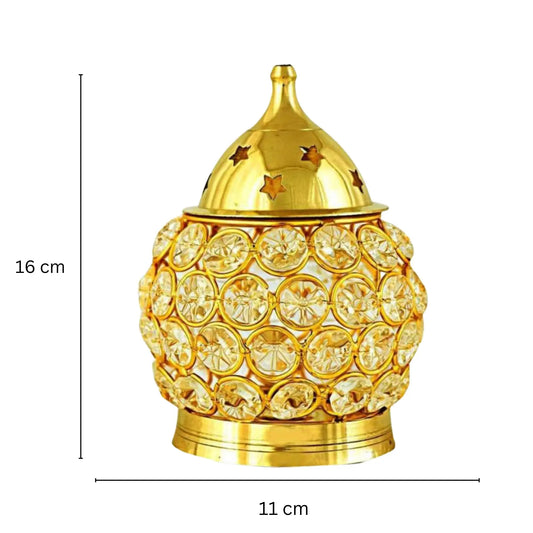 Decorative Small matki shape crystal look Brass Made akhand Oil lamp stand/diya stand/deepak Aakrati