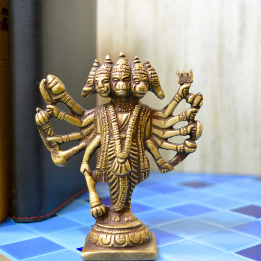 Panch Mukhi Standing Brass Made Lord Hanuman Statue for Temple/Gift Aakrati