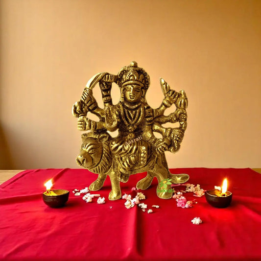 Goddess Durga Brass Metal Hand Carved Idol for Gift/Temple Aakrati