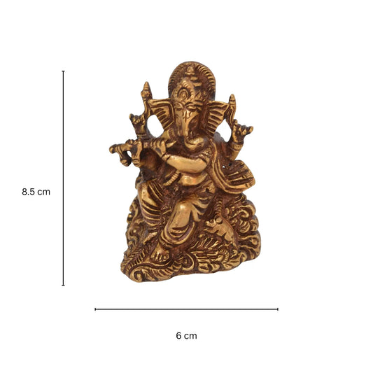 Aakrati Brown Finish Small Ganesha with flute for Showpiece and gift Aakrati