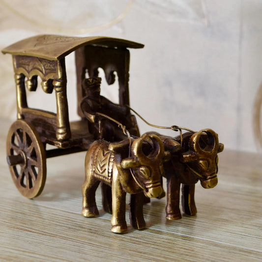 Aakrati Brown Color Carriage with bulls handmade metal handicrafts Aakrati
