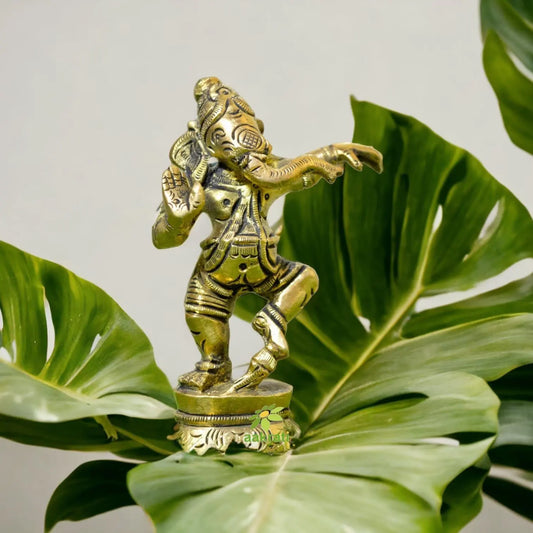 Aakrati Matte Gold Brass 4 inch Dancing God Ganesh Small Showpiece for Temple or Office or Home Aakrati