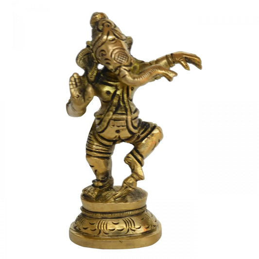 Aakrati Matte Gold Brass 4 inch Dancing God Ganesh Small Showpiece for Temple or Office or Home Aakrati