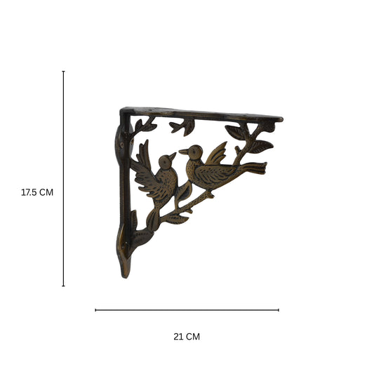 Aakrati Brown Finished Side Wall Glass Shelf Holder With Birds For Home or Office Use