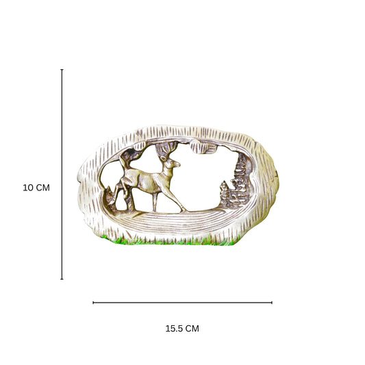 Brass Deer with Trees in Frame Showpiece For Table Top Or Home Decor