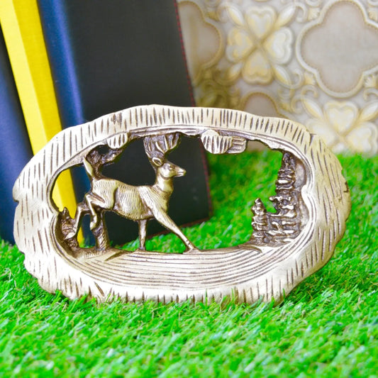 Brass Deer with Trees in Frame Showpiece For Table Top Or Home Decor Aakrati