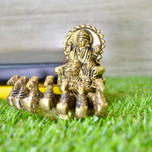 Aakrati Vintage Brass Suryadev Cart Small Rare Showpiece For Home or Office Table Top