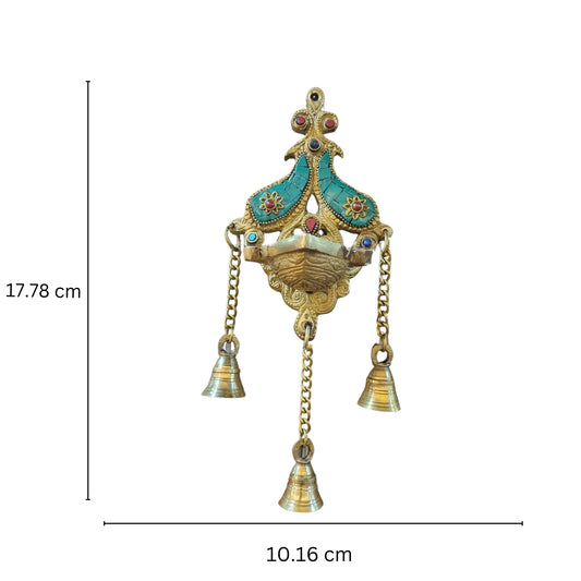 Aakrati Wall Hanging Deepak With 3 Bells| Wall Diya with Bells Made of Brass Metal| Wall Décor| Indian showpiece for Gift|(Multicolor)