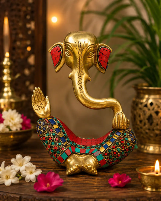 Ganesh with Decorative Work - Brass Modern Decorative Style God Ganpati Idol - Unique Gift and Home Decor showpiece