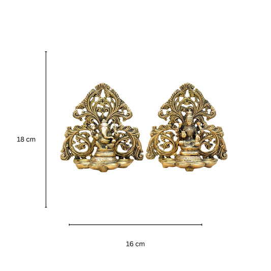 Lakshmi and Ganesha with Diya or Deepak - Wall Hanging (Pair)