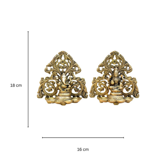 Lakshmi and Ganesha with Diya or Deepak - Wall Hanging (Pair) Aakrati