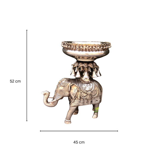 Brass urli with elephant 21 inch, Traditional Bowl, Home Decor Gift, Indian Brass Art Brass Figurine Large