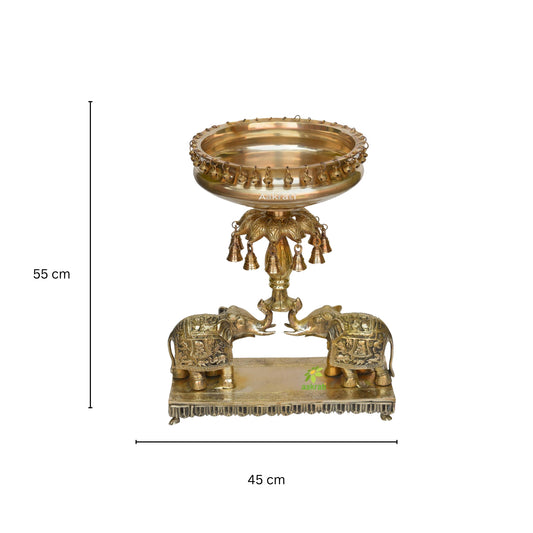 Elephant Urli with Bells Brass Statue, Home Decor Gift, Indian Brass Art Brass Figurine Large