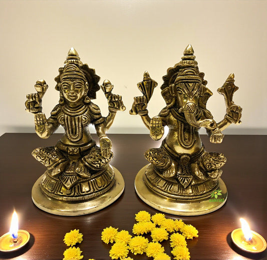 Lakshmi Ganesha brass metal decorative pair for pooja ghar/home decor/gift Aakrati