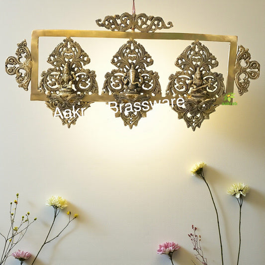 Brass made Laxmi Ganesha Saraswati decorative religious wall decor Aakrati