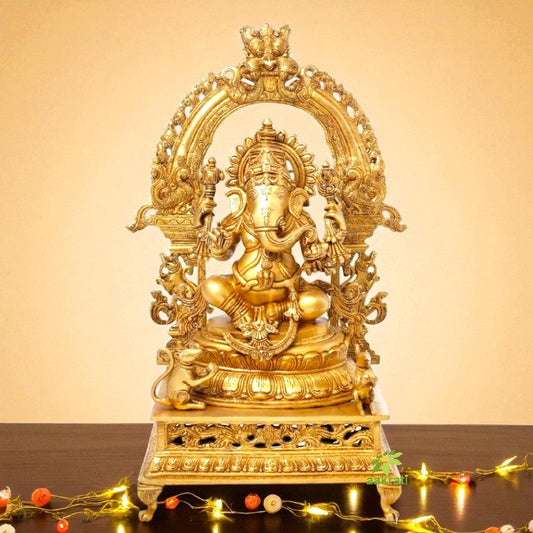 Brass Large Ganesha Statue, Religious Sculpture for Home Temple Hotel office Decor, Good Luck Gift, Hindu idol Aakrati