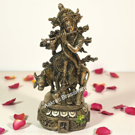 Lord Krishna with Cow pooja ghar/office brass made Statue by aakrati Aakrati