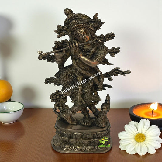 Lord Krishna Brass Made hand carved Pooja ghar/Office decor Statue Aakrati