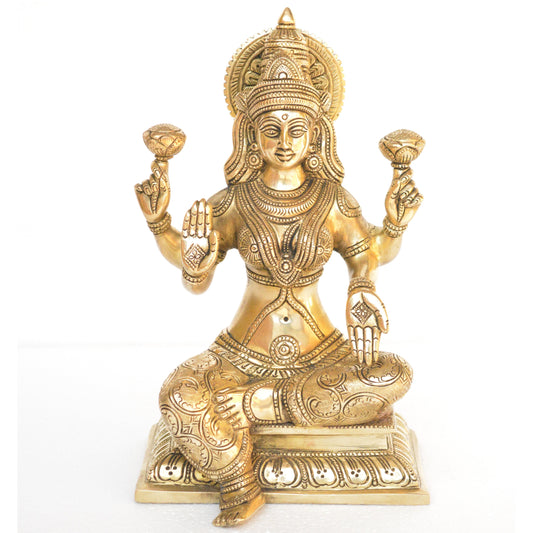 Brass Made Goddess Laxmi sitting statue for wealth & Prosperity Aakrati