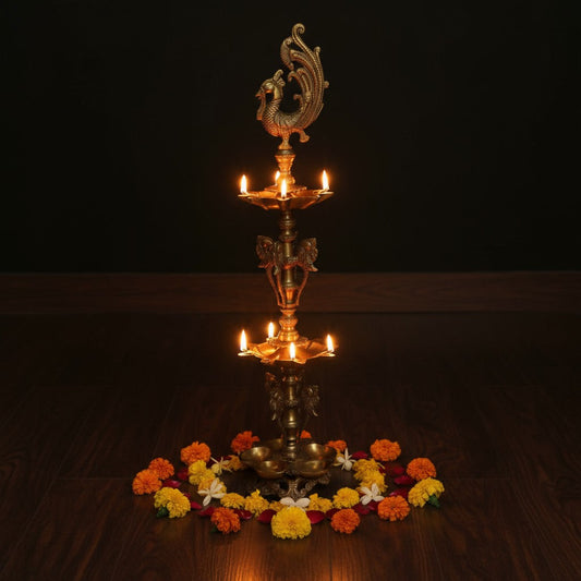 Peacock figure Brass metal Pooja Ghar event decor Oil Lamp Aakrati