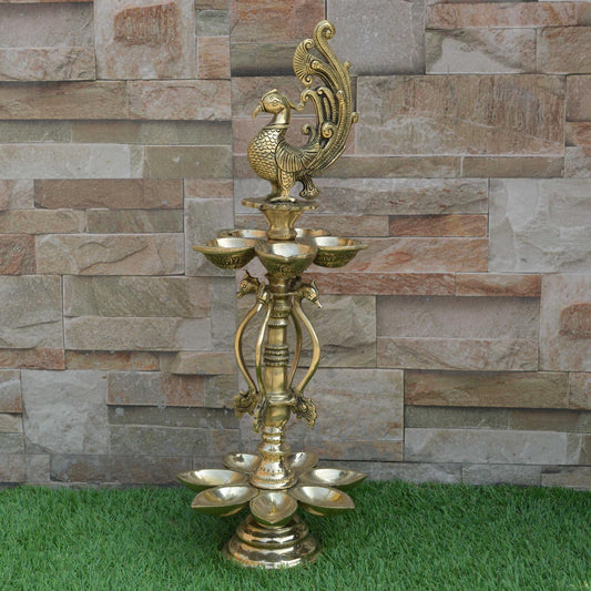 Peacock figure brass metal decorative Pooja Ghar oil lamp/Table Diya Aakrati