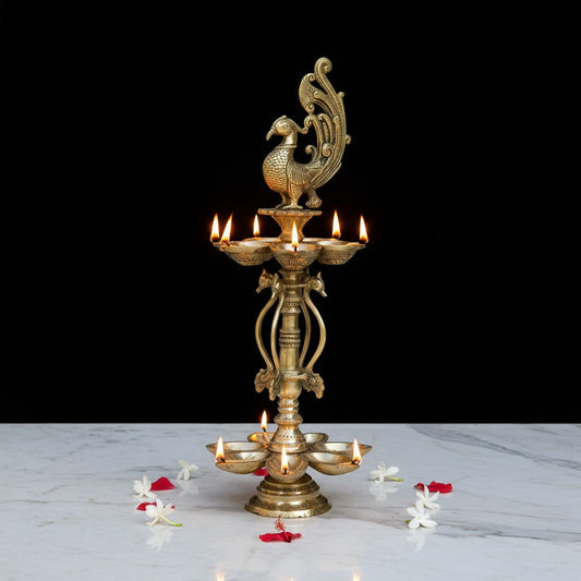 Peacock figure brass metal decorative Pooja Ghar oil lamp/Table Diya Aakrati