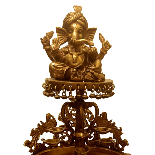Brass made event decor floating candle stand - Urli with Lord Ganesha figure on it