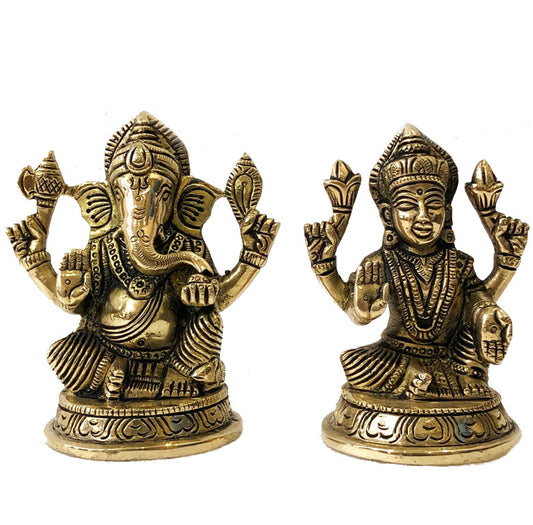 Laxmi Ganesha Brass made antique decorative pair for pooja ghar Aakrati