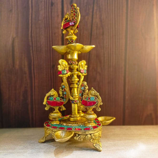 Aakrati Peacock Table Oil Lamp Made of Brass for Home Decoration Gift and Religious Purpose - Table Decor Showpiece Sculpture Oil lamp Stand Aakrati