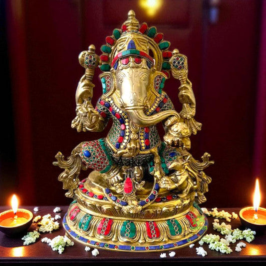 Lord Ganesh Brass Idol - Handcrafted Ganesha Statue for Home Decor, Ganapati, Vinayaka, Housewarming Gift Aakrati