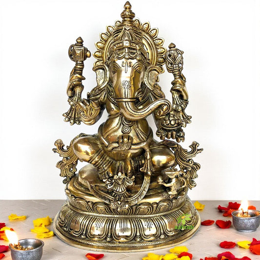 Sitting Lord Ganesha brass made hand carved statue Aakrati