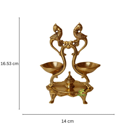 Diya Brass Lamp Traditional Puja Lotus feet Pooja Set Oil Deepak - Brass Peacock Diya Jyoti Deepak Oil Lamp Wick for Pooja, Home Temple, Showpiece, Home Decor, Aakrati