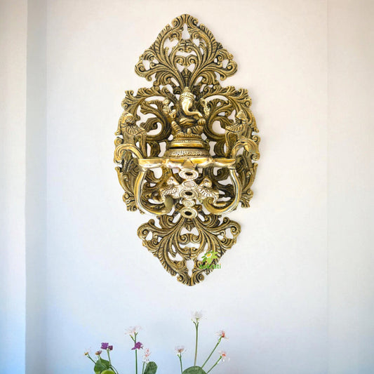 Aakrati Lord Ganesha Wall Deepak or Diya with Unique Carving and Ganesha Figurine Oil Deepak for Wall and Home Decoration Aakrati