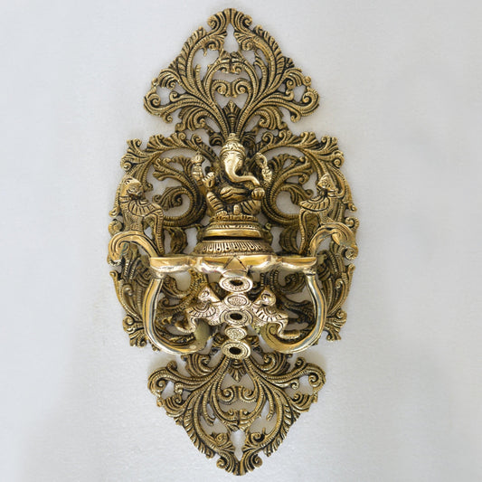 Aakrati Lord Ganesha Wall Deepak or Diya with Unique Carving and Ganesha Figurine Oil Deepak for Wall and Home Decoration Aakrati