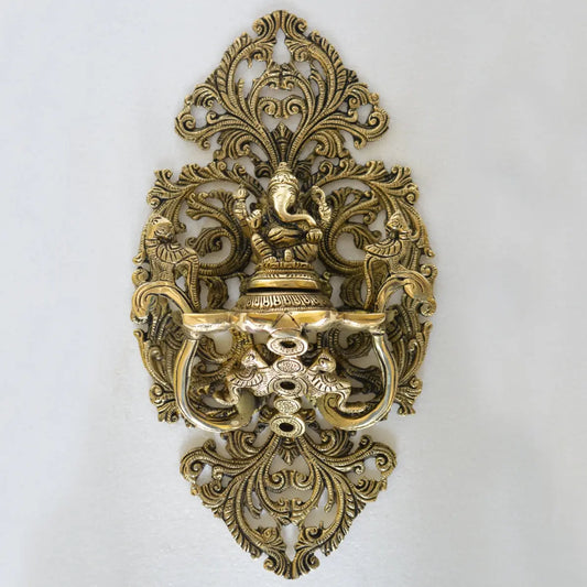 Aakrati Lord Ganesha Wall Deepak or Diya with Unique Carving and Ganesha Figurine Oil Deepak for Wall and Home Decoration Aakrati