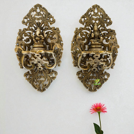 Goddess Lakshmi and Lord Ganesha Wall Plate with Unique Carving for Decor and Gifting Aakrati