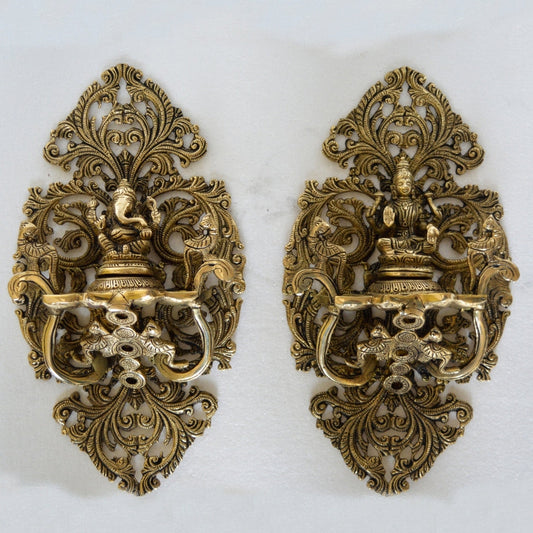 Goddess Lakshmi and Lord Ganesha Wall Plate with Unique Carving for Decor and Gifting Aakrati