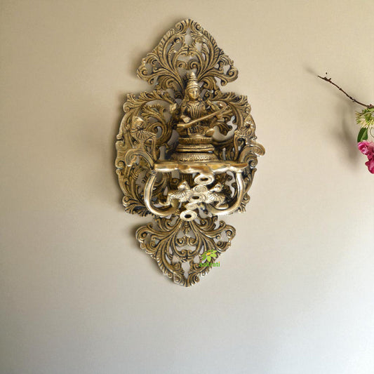 Goddess Saraswati Wall Plate Oil Deepak Or Diya with Unique Carving for Decor and Gifting Home decoration And wall decor Aakrati