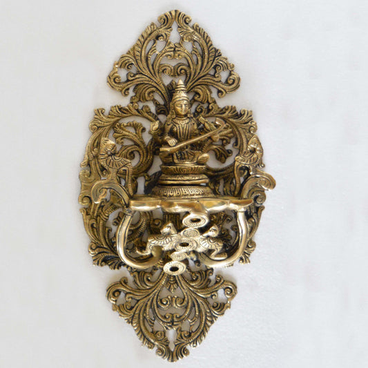 Goddess Saraswati Wall Plate Oil Deepak Or Diya with Unique Carving for Decor and Gifting Home decoration And wall decor Aakrati